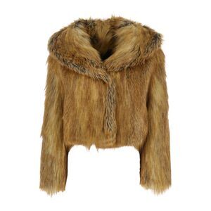 Bb Couture Women Brown Fur Coat With Hood And Front Fastening In Faux Fur Woman